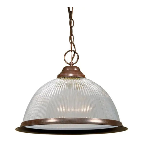 Satco SF76-447, 1 Light,  15" Pendant Clear Prismatic Dome, 100W, 120V, A19 Lamp Type, Medium Base, Old Bronze Finish