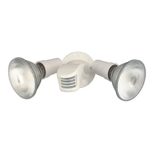 Satco SF76-502, 2 Light, 10" Flood Light, Exterior, PAR38 with Adjustable Swivel and Motion Sensor, 150W, Halogen, Medium Base, White Finish