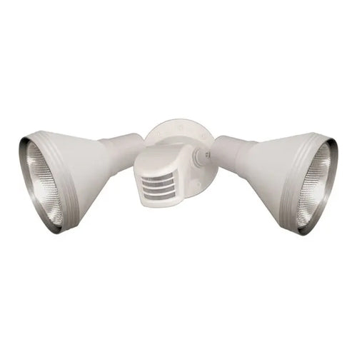 Satco SF76-530, 2 Light, 14" Flood Light, Exterior, PAR38 with Adjustable Swivel & Motion Sensor, 150W, Halogen, Medium Base, White Finish
