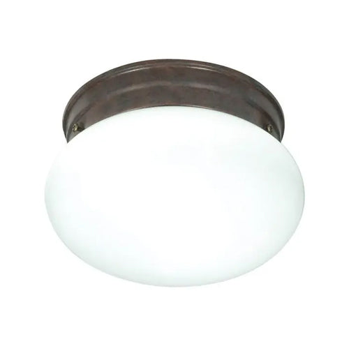 Satco SF76-600, 1 Light, 8" Flush Mount Small White Mushroom, 60W, 120V, Medium Base, Old Bronze Finish