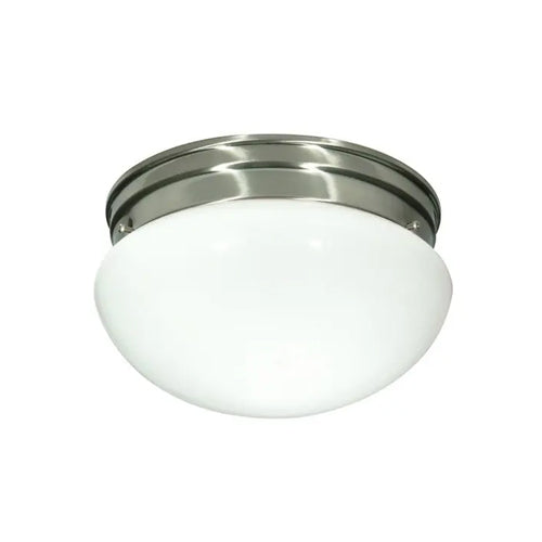 Satco SF76-603, 2 Light, 10" Flush Mount Medium White Mushroom, 60W, 120V, Medium Base, Brushed Nickel Finish