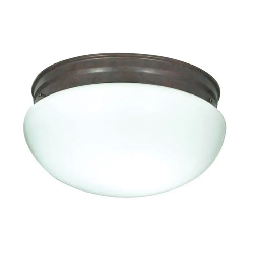 Satco SF76-604, 2 Light, 12" Flush Mount Large Medium White Mushroom, 60W, 120V, Medium Base, Old Bronze Finish
