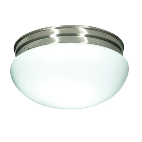 Satco SF76-605, 2 Light, 12" Flush Mount Large Medium White Mushroom, 60W, 120V, Medium Base, Brushed Nickel Finish