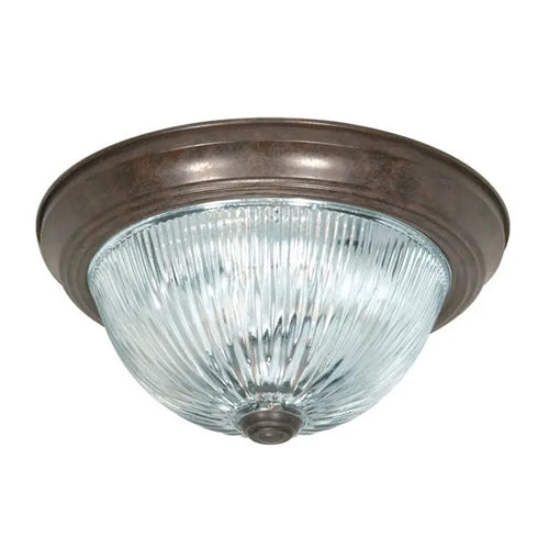 Satco SF76-606, 2 Light, 11" Flush Mount Fixture, Clear Ribbed Glass, 60W, 120V, Medium Base, Old Bronze Finish