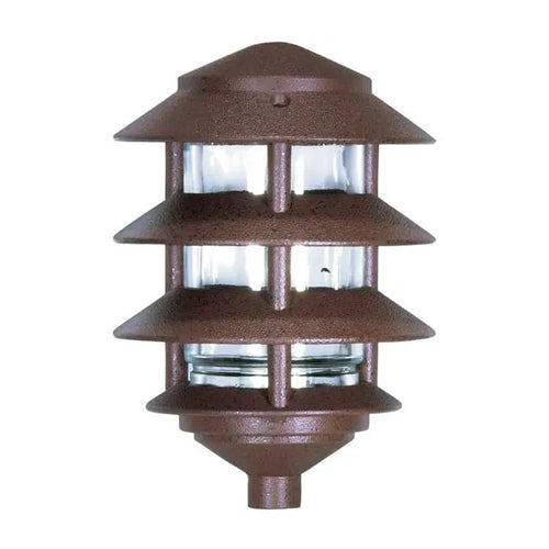 Satco SF76-633, 1 Light, Pagoda Garden Fixture, Small Hood, 3 Louver, 100W, 120V, Medium Base, Old Bronze Finish