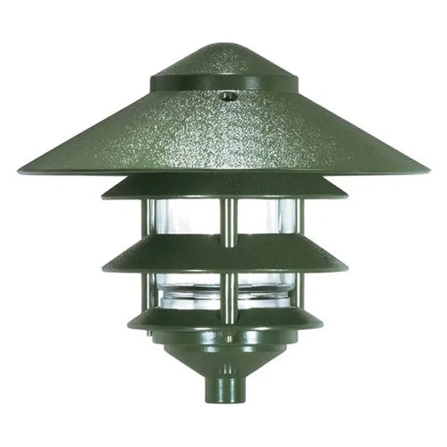 Satco SF76-636, 1 Light, 10‘’ Pagoda Garden Fixture, Large Hood, 3 Louver, 100W, 120V, Medium Base, Green Finish