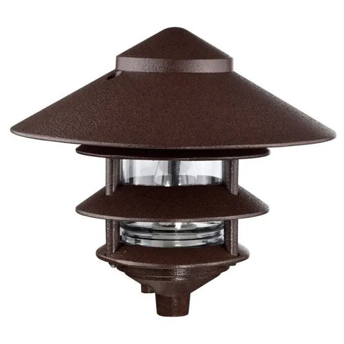 Satco SF76-637, 1 Light, 10‘’ Pagoda Garden Fixture, Large Hood, 3 Louver, 100W, 120V, Medium Base, Old Bronze Finish