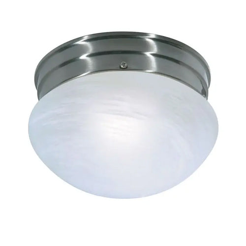 Satco SF76-671, 1 Light, 8" Flush Mount Fixture, Small Alabaster Mushroom, 60W, 120V, Medium Base, Brushed Nickel Finish