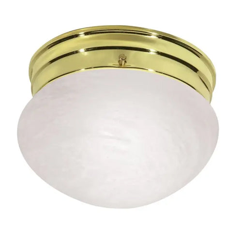 Satco SF76-672, 1 Light, 8" Flush Mount Fixture, Small Alabaster Mushroom, 60W, 120V, Medium Base, Polished Brass Finish