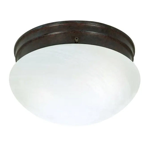 Satco SF76-673, 2 Light, 10" Flush Mount Fixture, Medium Alabaster Mushroom, 60W, 120V, Medium Base, Old Bronze Finish