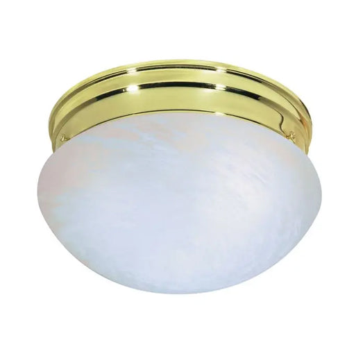 Satco SF76-675, 2 Light, 10" Flush Mount Fixture, Medium Alabaster Mushroom, 60W, 120V, Medium Base, Polished Brass Finish