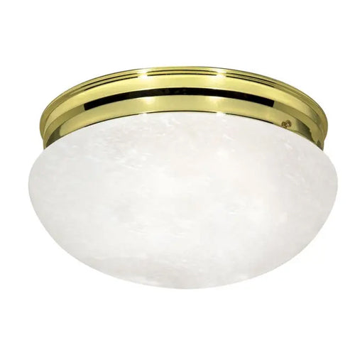 Satco SF76-678, 2 Light, 12" Flush Mount Fixture, Large Alabaster Mushroom, 60W, 120V, Medium Base, Polished Brass Finish