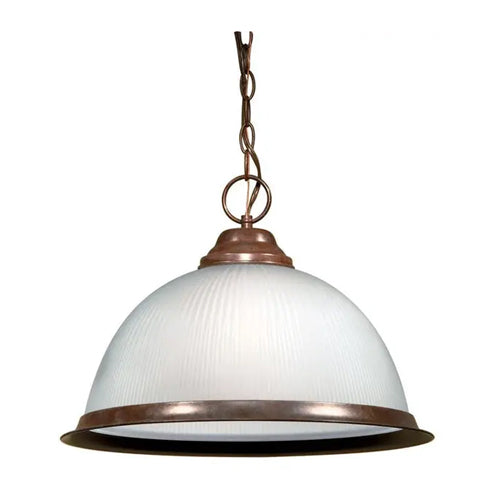 Satco SF76-690, 1 Light, 15" Pendant Frosted Prismatic Dome, 100W, 120V, Medium Base, Old Bronze Finish