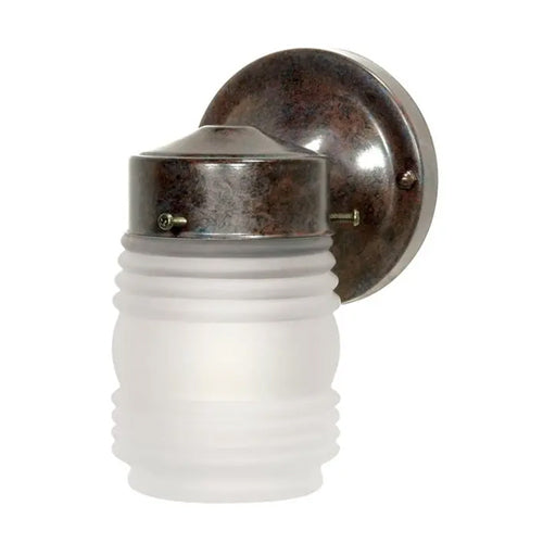 Satco SF76-700, 1 Light, 6" Porch Wall Mason Jar with Frosted Glass, 60W, 120V, A19 Lamp Type, Medium Base, Old Bronze Finish
