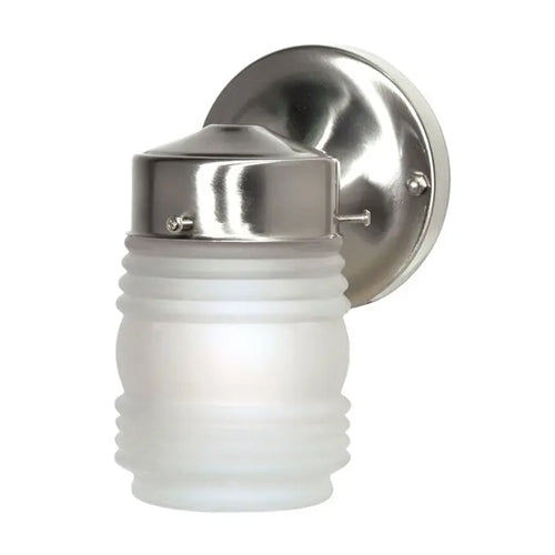 Satco SF76-701, 1 Light, 6" Porch Wall Mason Jar with Frosted Glass, 60W, 120V, A19 Lamp Type, Medium Base, Brushed Nickel Finish