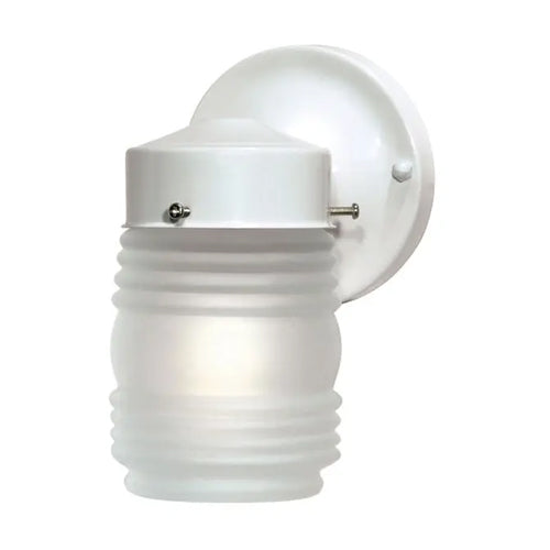 Satco SF76-702, 1 Light, 6" Porch Wall Mason Jar with Frosted Glass, 60W, 120V, A19 Lamp Type, Medium Base, Gloss White Finish