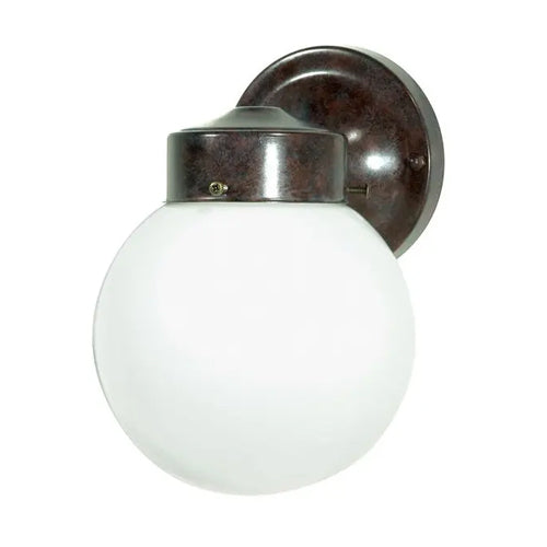 Satco SF76-703, 1 Light, 6" Porch Wall With White Globe, 60W, 120V, A19 Lamp Type, Medium Base, Old Bronze Finish