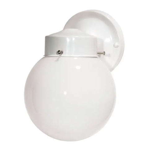 Satco SF76-704, 1 Light, 6" Porch Wall With White Globe, 60W, 120V, A19 Lamp Type, Medium Base, Gloss White Finish