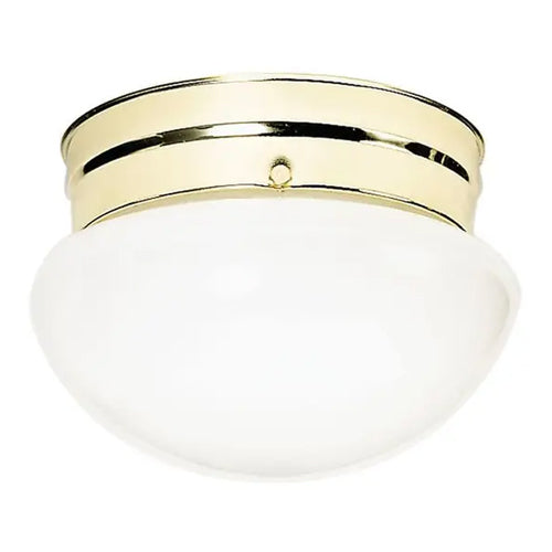 Satco SF77-061, 2 Light 10'' Flush Mount Fixture, Medium White Mushroom, 60W, 120V, A19 Lamp Type, Polished Brass Finish