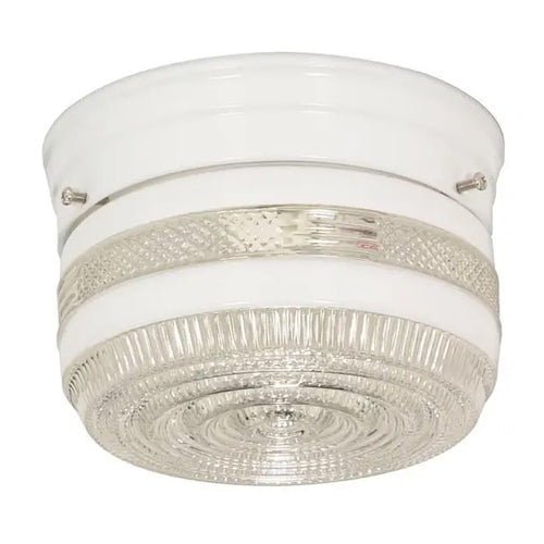 Satco SF77-097, 1 Light 6'' Flush Mount Fixture, Small Crystal / White Drum, 60W, 120V, A19 Lamp Type, White Finish