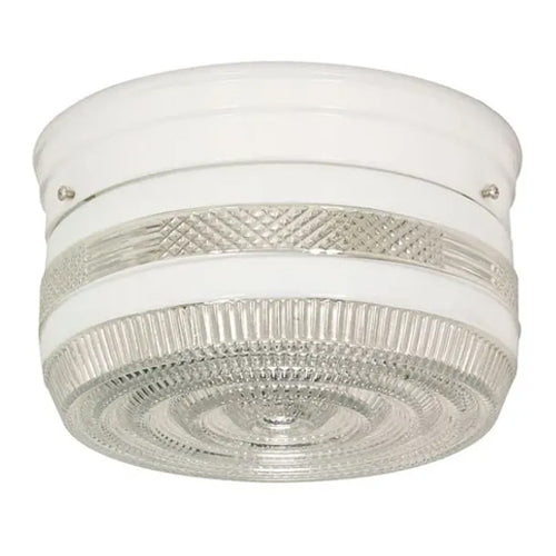 Satco SF77-098, 2 Light 8'' Flush Mount Fixture, Medium Crystal / White Drum, 60W, 120V, A19 Lamp Type, White Finish