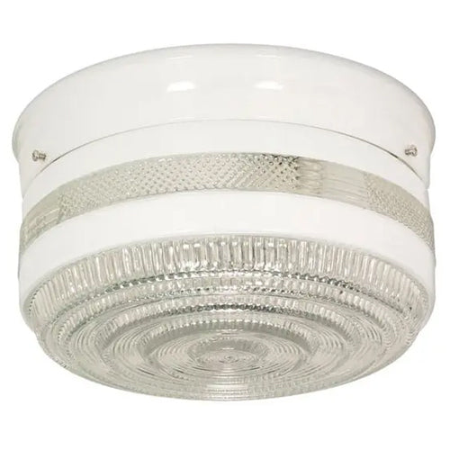 Satco SF77-099, 2 Light 10'' Flush Mount Fixture, Large Crystal / White Drum, 60W, 120V, A19 Lamp Type, White Finish
