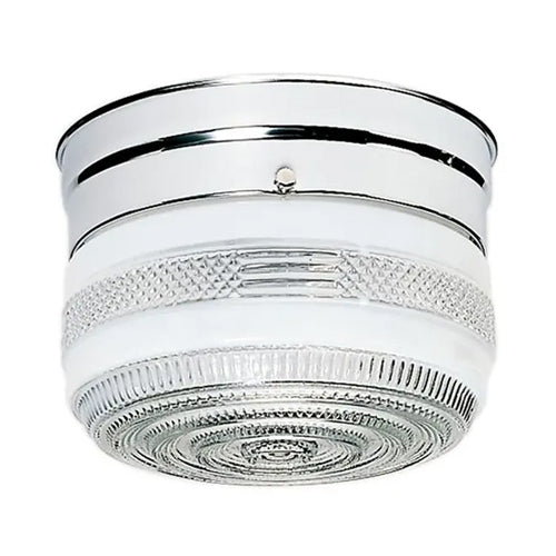 Satco SF77-100, 1 Light 6'' Flush Mount Fixture, Small Crystal / White Drum, 60W, 120V, A19 Lamp Type, Polished Chrome Finish