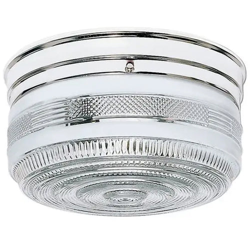 Satco SF77-102, 2 Light 10'' Flush Mount Fixture, Large Crystal / White Drum, 60W, 120V, A19 Lamp Type, Polished Chrome Finish