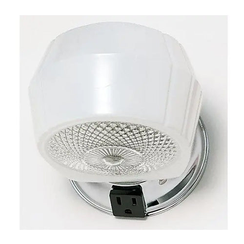 Satco SF77-121B, 1 Light 5" Vanity with White, Crystal Bottom Shade & Conv Outlet, 60W, 120V, A19 Lamp Type, Polished Chrome Finish