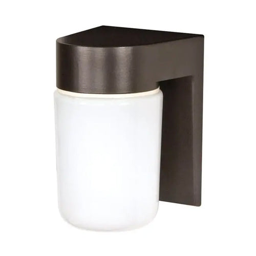 Satco SF77-138, 1 Light, 8" Utility Wall Mount Fixture, With White Glass Cylinder, 100W, 120V, A19, Medium Base, Bronzotic Finish