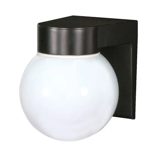 Satco SF77-140, 1 Light, 8" Utility Wall Mount Fixture, With White Glass Globe, 100W, 120V, A19, Medium Base, Black Finish