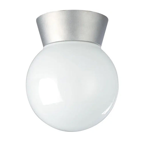 Satco SF77-152, 1 Light, 8" Utility Ceiling Mount Fixture, With White Glass Globe, 60W, 120V, A19, Medium Base, Satin Aluminum Finish