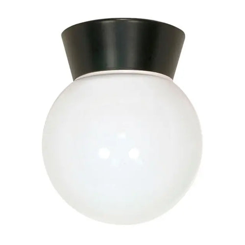 Satco SF77-153, 1 Light, 8" Utility Ceiling Mount Fixture, With White Glass Globe, 60W, 120V, A19, Medium Base, Bronzotic Finish
