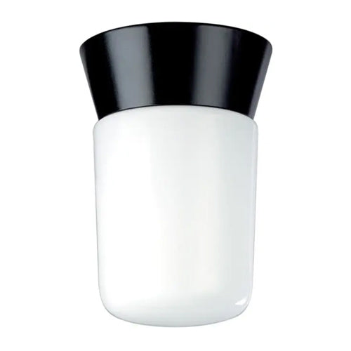 Satco SF77-154, 1 Light, 8" Utility Ceiling Mount Fixture, With White Glass Cylinder, 60W, 120V, A19, Medium Base, Black Finish