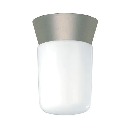 Satco SF77-155, 1 Light, 8" Utility Ceiling Mount Fixture, With White Glass Cylinder, 60W, 120V, A19, Medium Base, Satin Aluminum Finish