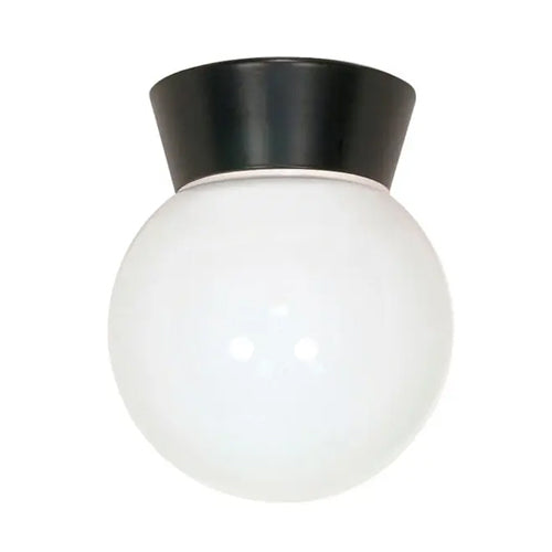 Satco SF77-157, 1 Light, 8" Utility Ceiling Mount Fixture, With White Glass Globe, 60W, 120V, A19, Medium Base, Black Finish