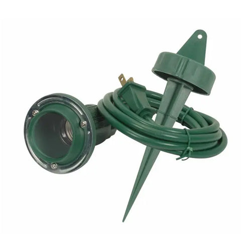 Satco SF77-325, Single Plastic Flood Light With Round Plate For Dual Mounting And Ground Stake With 6 ft. Cord, 150W, 120V, Medium Base, Green Finish
