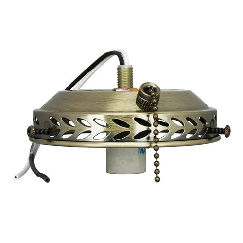 Satco SF77-466, 4" Wired Fan Light Holder With On-Off Pull Chain And Candelabra Socket, Antique Brass Finish