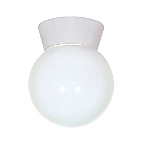 Satco SF77-532, 1 Light, 8" Utility Ceiling Mount Fixture, With White Glass Globe, 60W, 120V, A19, Medium Base, White Finish