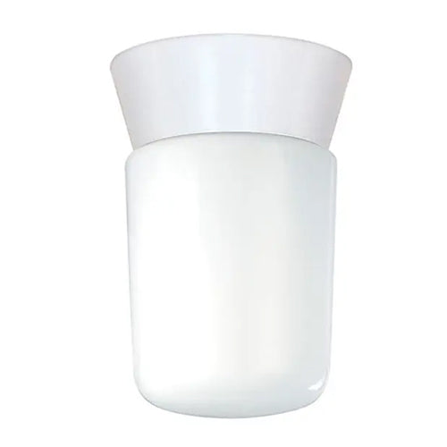 Satco SF77-533, 1 Light, 8" Utility Ceiling Mount Fixture, With White Glass Cylinder, 60W, 120V, A19, Medium Base, White Finish