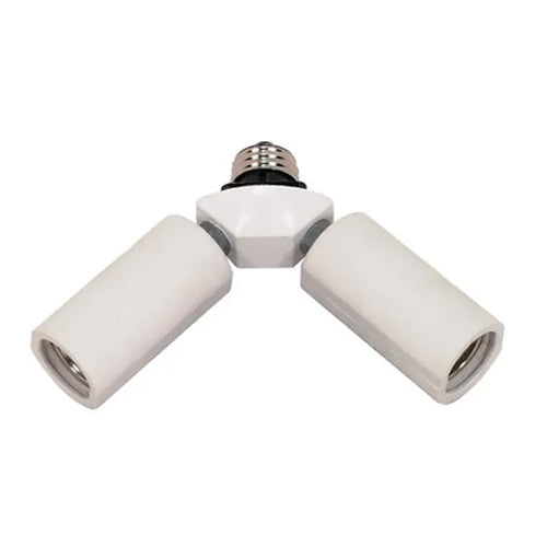 Satco SF77-607, 2-Light Medium Base Socket Adapter, 250V, 150W, Carded, White Finish