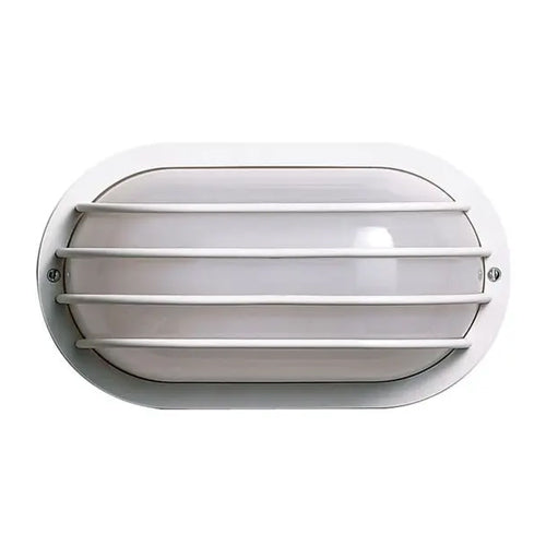 Satco SF77-858, 1 Light, 10" Oval Cage Wall Fixture, Polysynthetic Body & Lens, 60W, 120V, Medium Base, White Finish