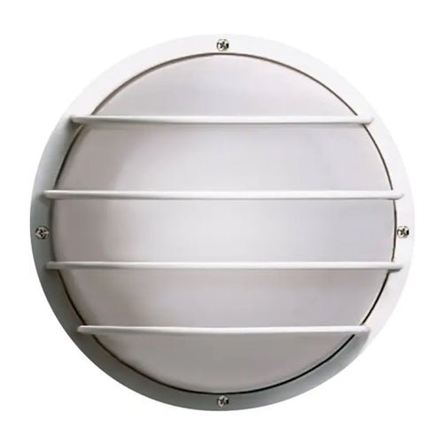Satco SF77-861, 1 Light, 10" Round Cage Wall Fixture, Polysynthetic Body & Lens, 60W, 120V, Medium Base, White Finish