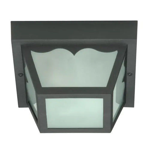 Satco SF77-863, 1 Light, 8" Carport Flush Mount Fixture, With Frosted Glass, 60W, 120V, Medium Base, Black Finish