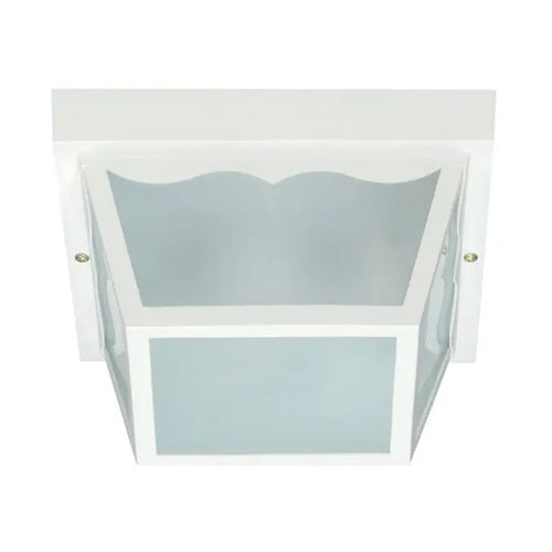 Satco SF77-879, 2 Light, 10" Carport Flush Mount Fixture, With Frosted Acrylic Panels, 60W, 120V, Medium Base, White Finish