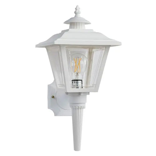 Satco SF77-897, 1 Light, 17" Coach Lantern with Finial, Beveled Acrylic Panels, 60W, 120V, Medium Base, White Finish