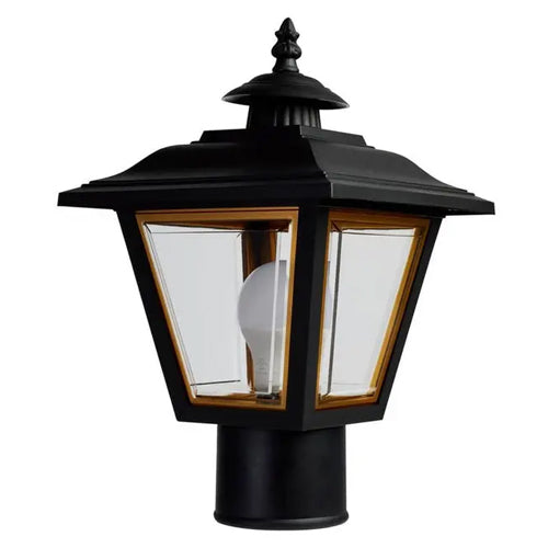 Satco SF77-898, 1 Light, 13'' Coach Post Top Lantern with Finial, Beveled Acrylic Panels, 60W, 120V, Medium Base, Black Finish