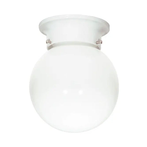 Satco SF77-947, 1 Light, 6" Flush Ball Fixture with White Glass, 60W, 120V, Medium Base, White Finish