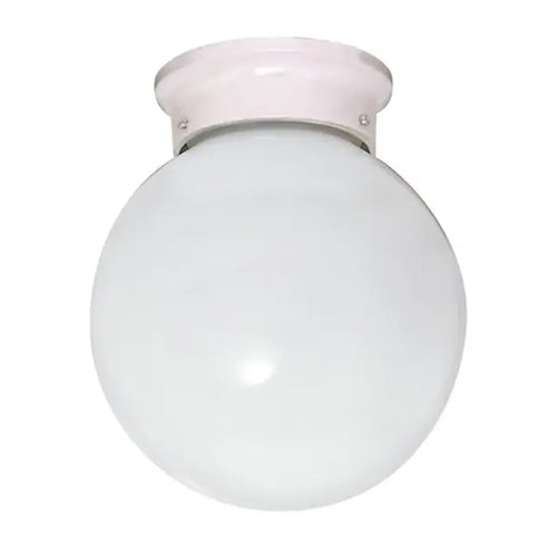 Satco SF77-948, 1 Light, 8" Flush Ball Fixture with White Glass, 60W, 120V, Medium Base, White Finish