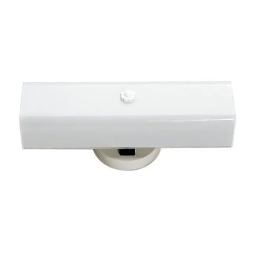 Satco SF77-990, 2 Light, 14" Vanity with White "U" Channel Glass with Convenience Outlet, 60W, 120V, A19 Lamp Type, Medium Base, White Finish